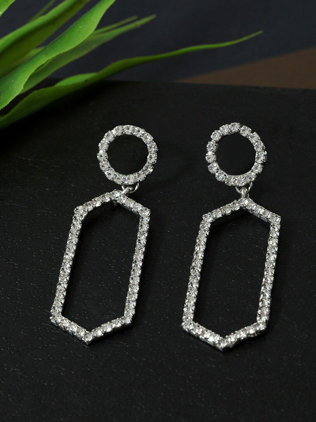 accessher white silver plating geometric drop earrings