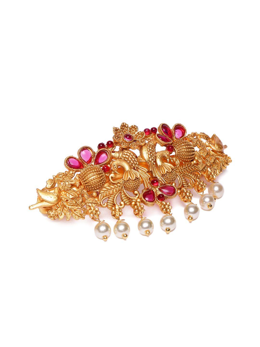 accessher women gold-toned & red embellished french barrette