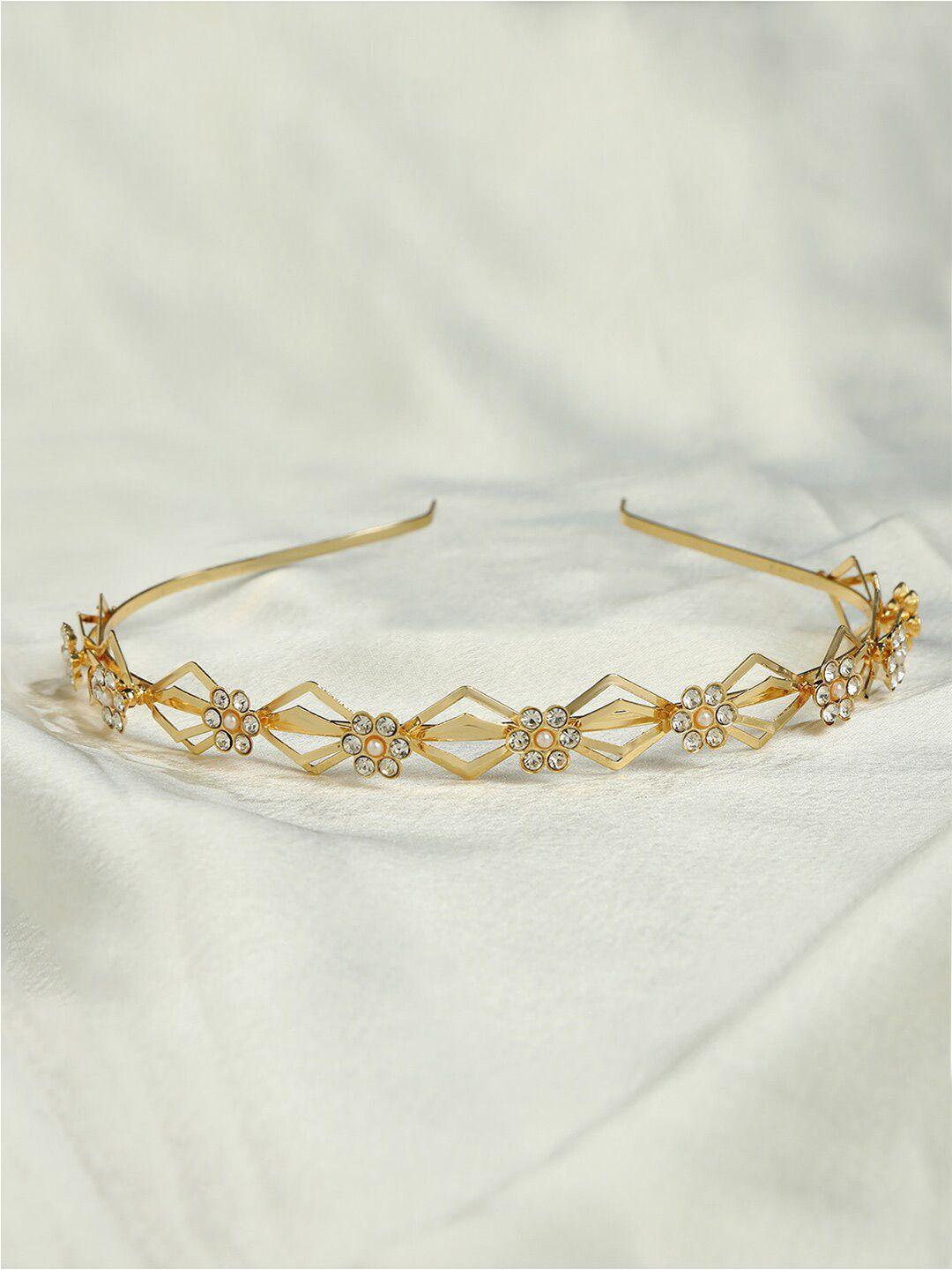 accessher women gold-toned & white embellished hairband