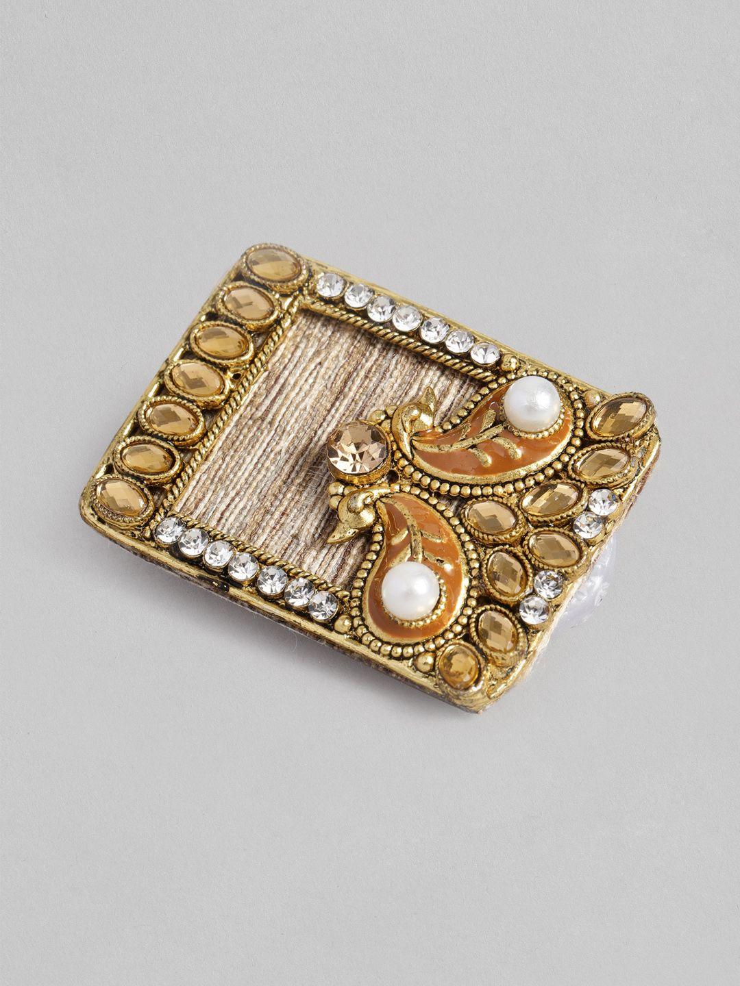 accessher women gold-toned & white handcrafted stone-studded brooch