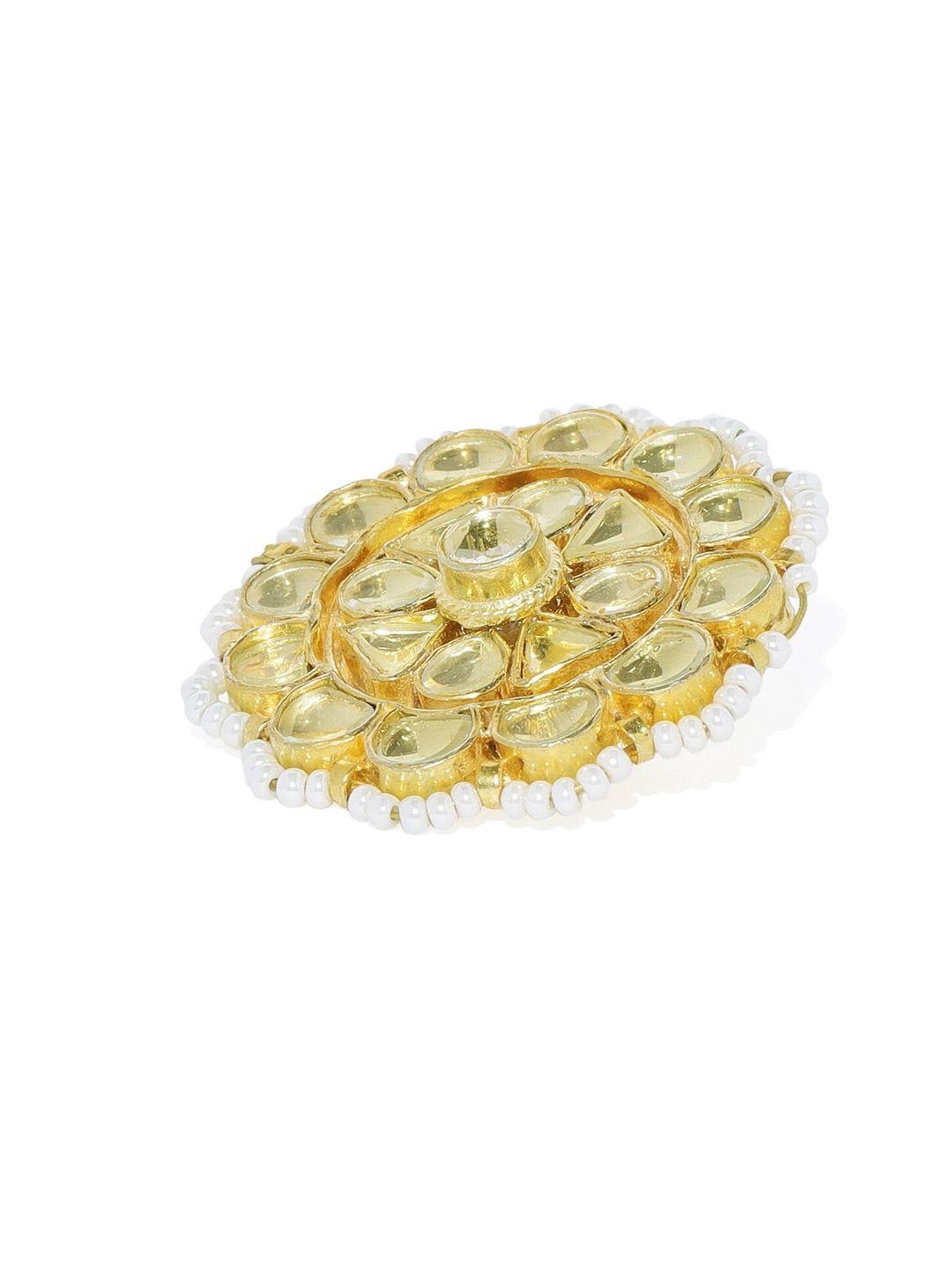 accessher women gold-toned & white stone-studded & beaded jadau brooch