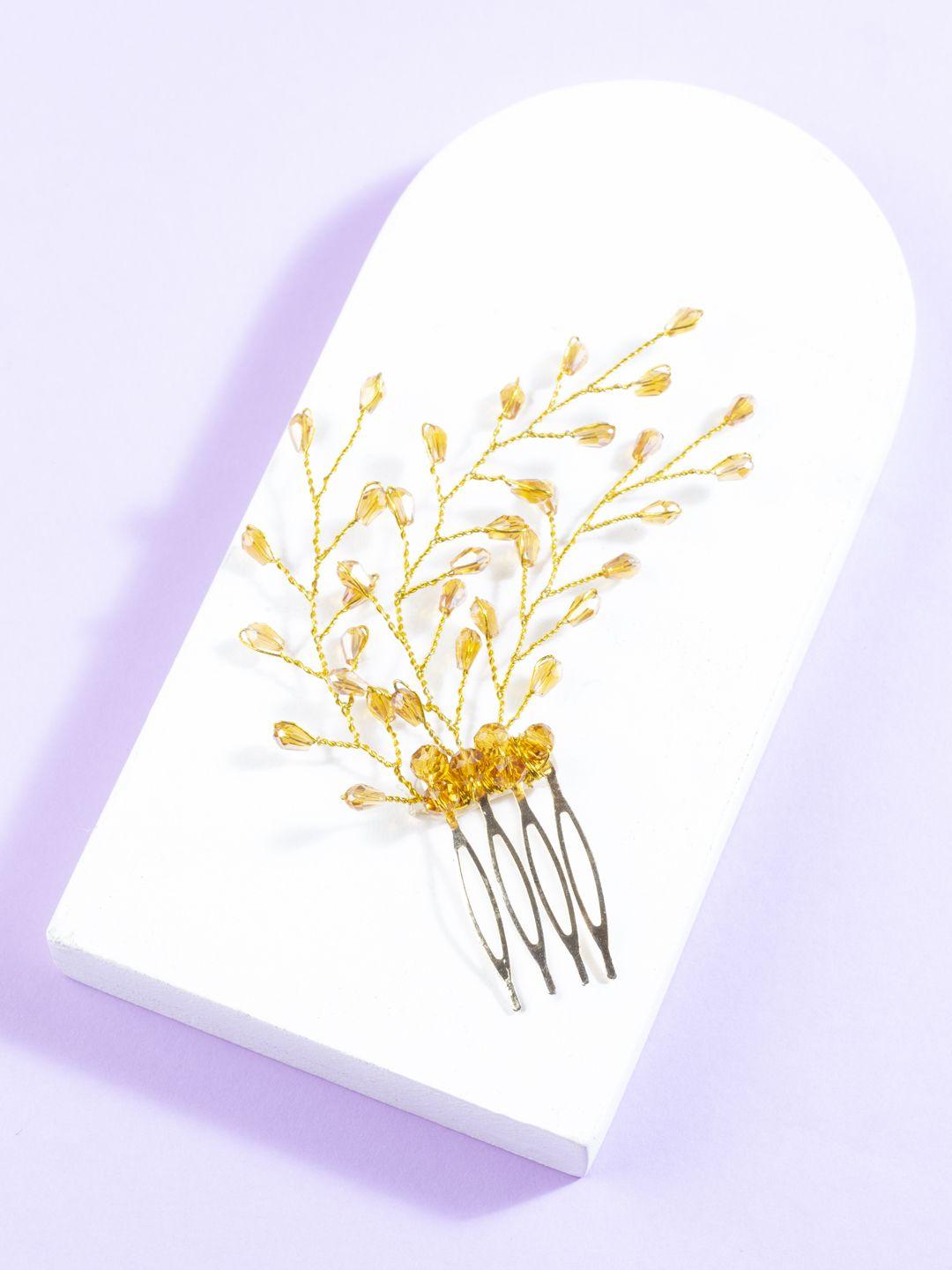 accessher women gold-toned beaded wedding hair styling comb pin