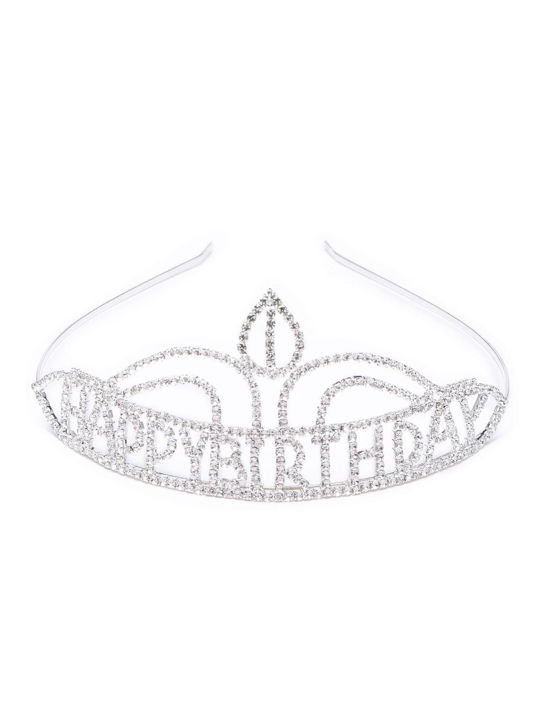 accessher women silver-toned embellished happy birthday tiara