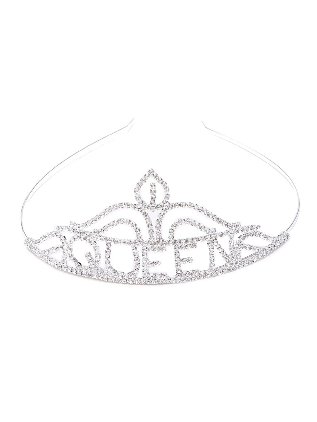 accessher women silver-toned embellished queen tiara