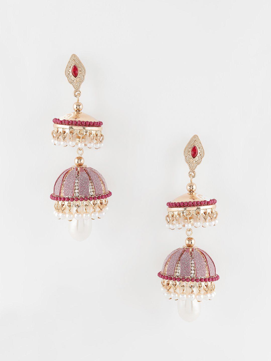 accessorize gold-toned & pink dome shaped jhumkas