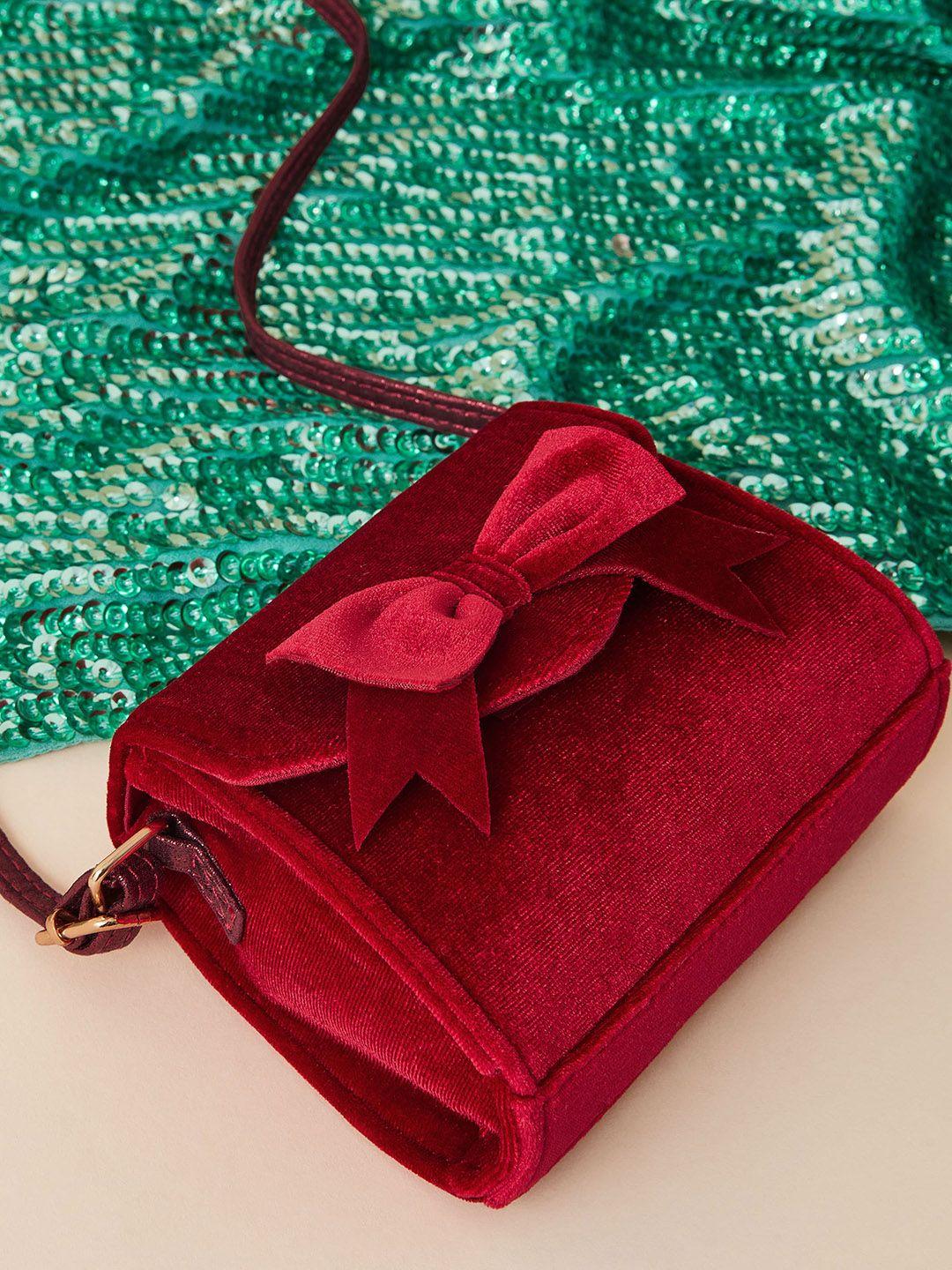 accessorize london girls embellished bow detail velvet structured sling bag