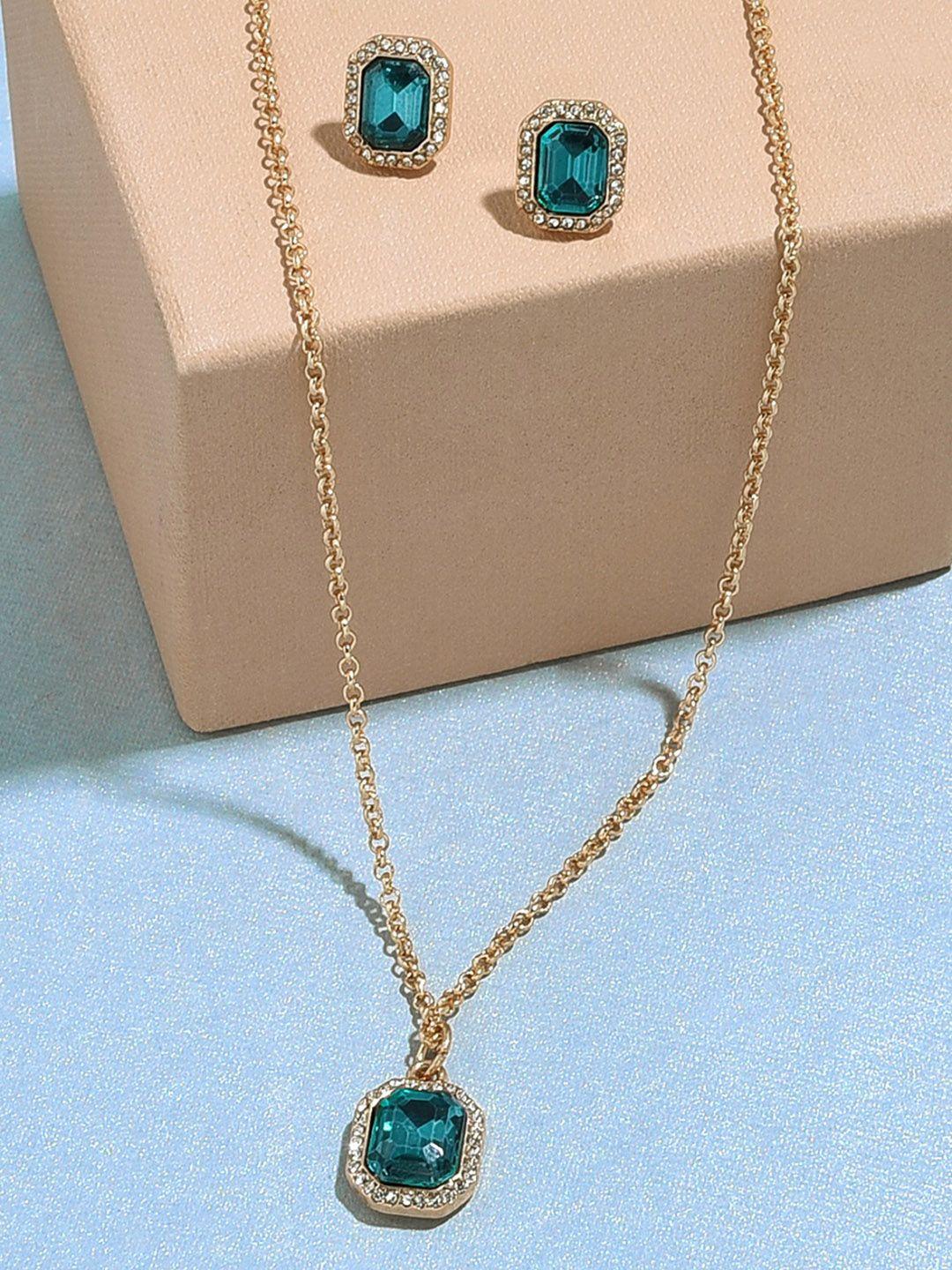 accessorize london gold-toned & green stone-studded jewellery set