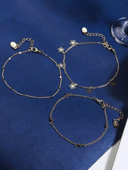 accessorize london women's gold 3 flower & ball chain anklet pack