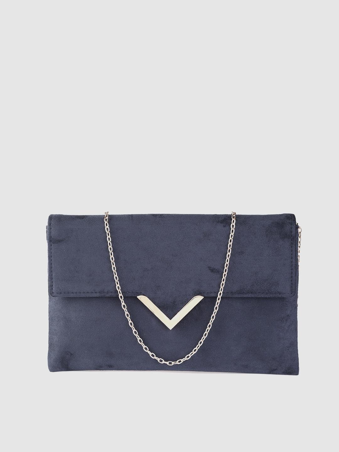 accessorize navy blue solid envelope clutch