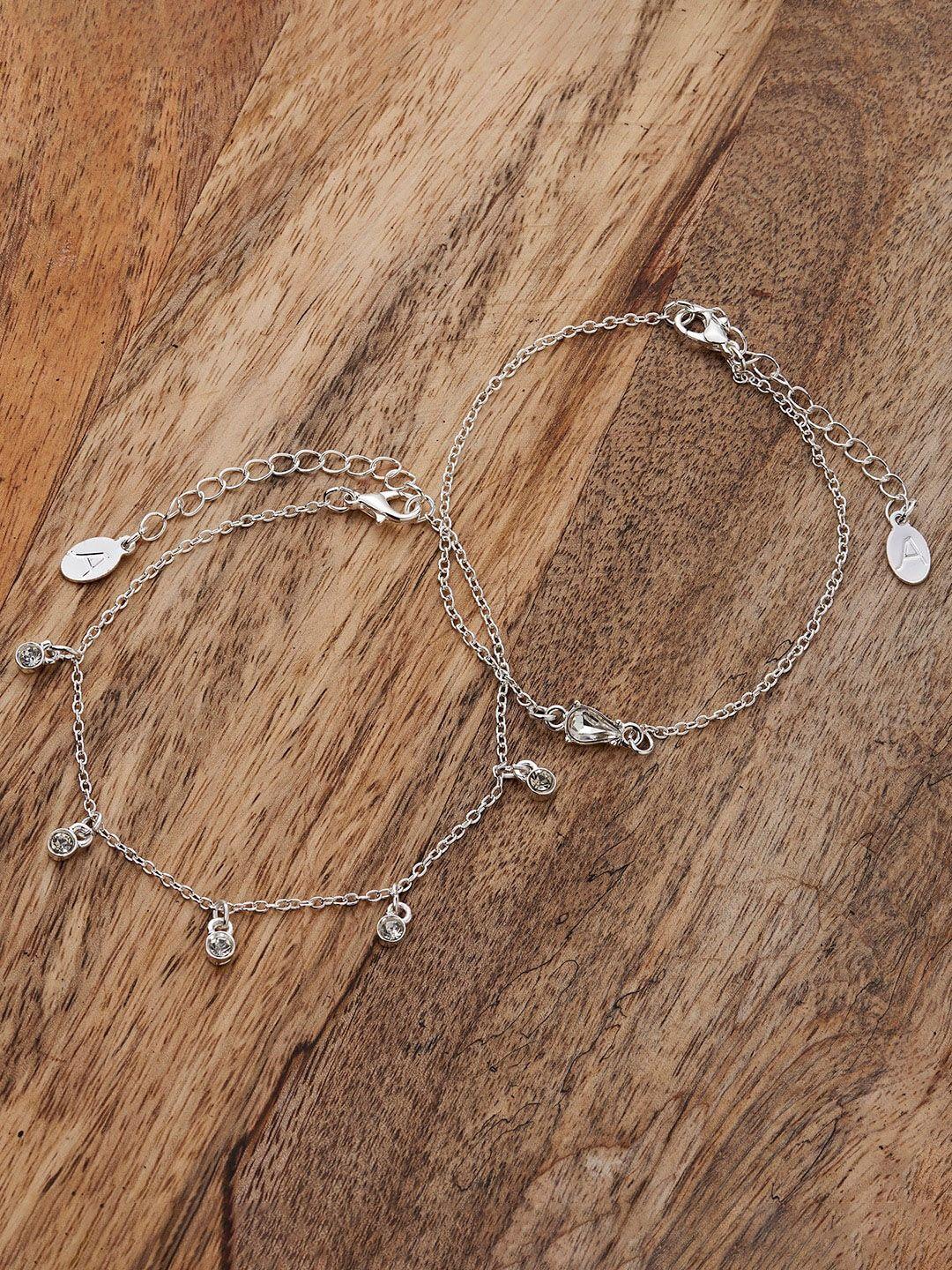 accessorize set of 2 silver-plated crystal-studded & anklets