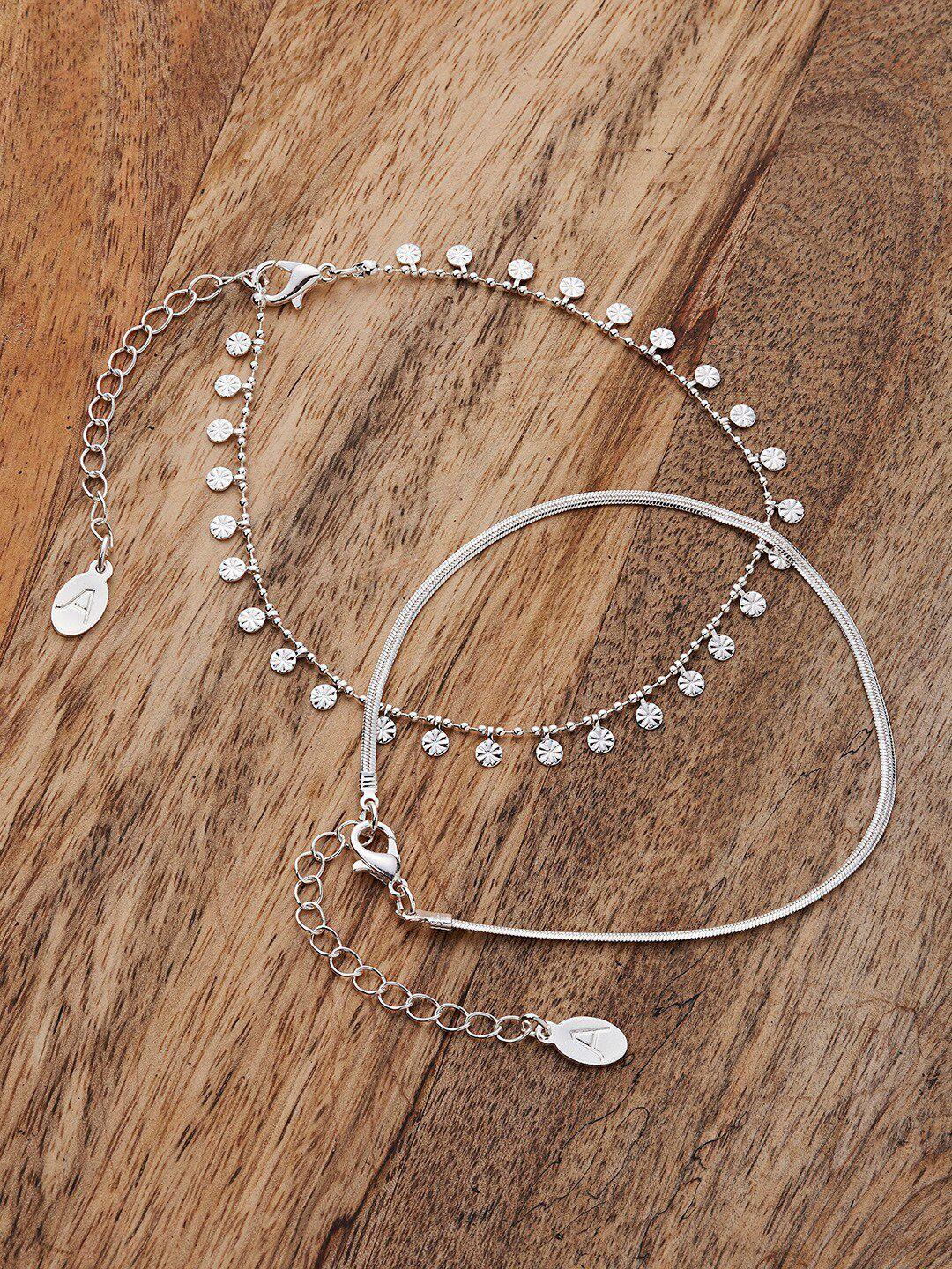 accessorize set of 2 silver-plated mini coin and snake chain anklet