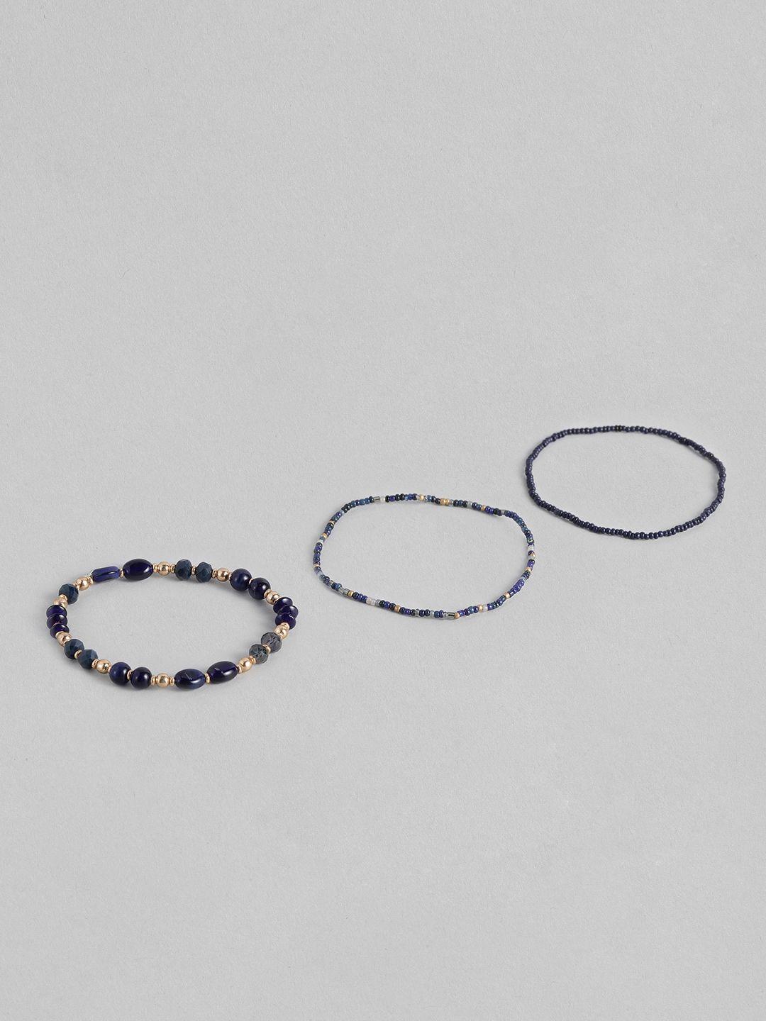 accessorize set of 3 navy blue beaded handcrafted elasticated bracelets