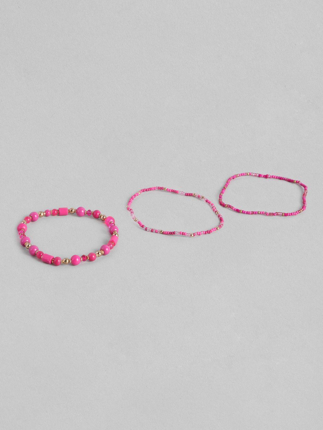 accessorize set of 3 pink beaded handcrafted elasticated bracelets