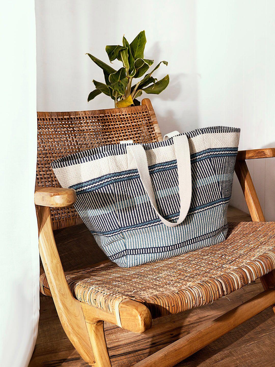 accessorize striped textured cotton structured tote bag