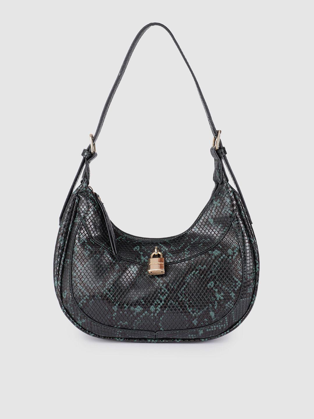 accessorize teal green & black textured structured hobo bag