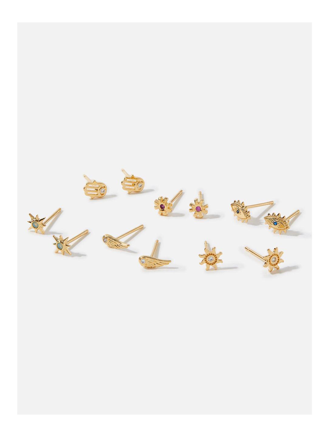 accessorize woman gold-toned set of 12 geometric studs earrings