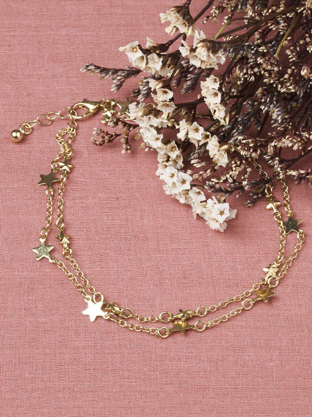 accessorize women set of 2 gold-toned star design chain anklet