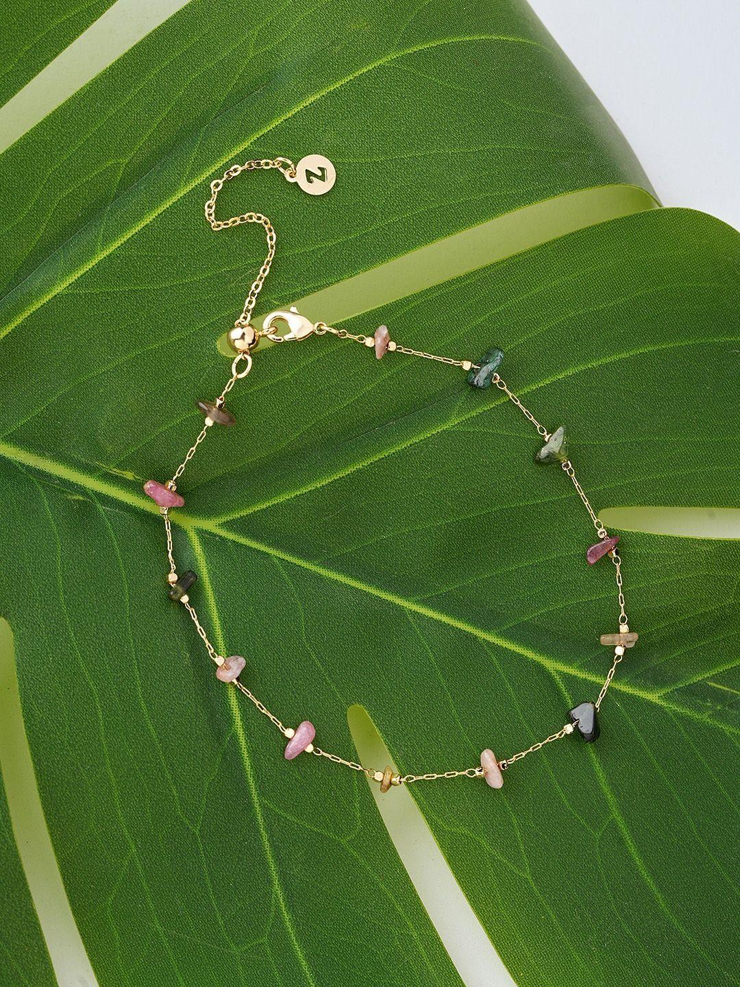 accessorize 14kt gold-plated z stones beaded anklet
