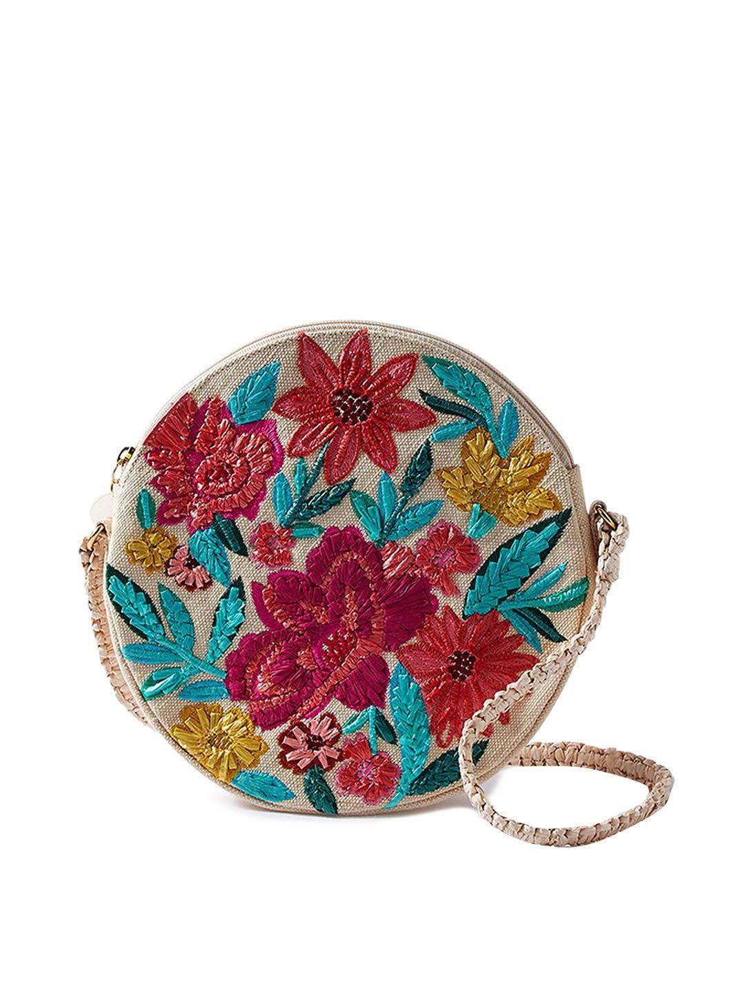 accessorize beige & red embroidered purse clutch