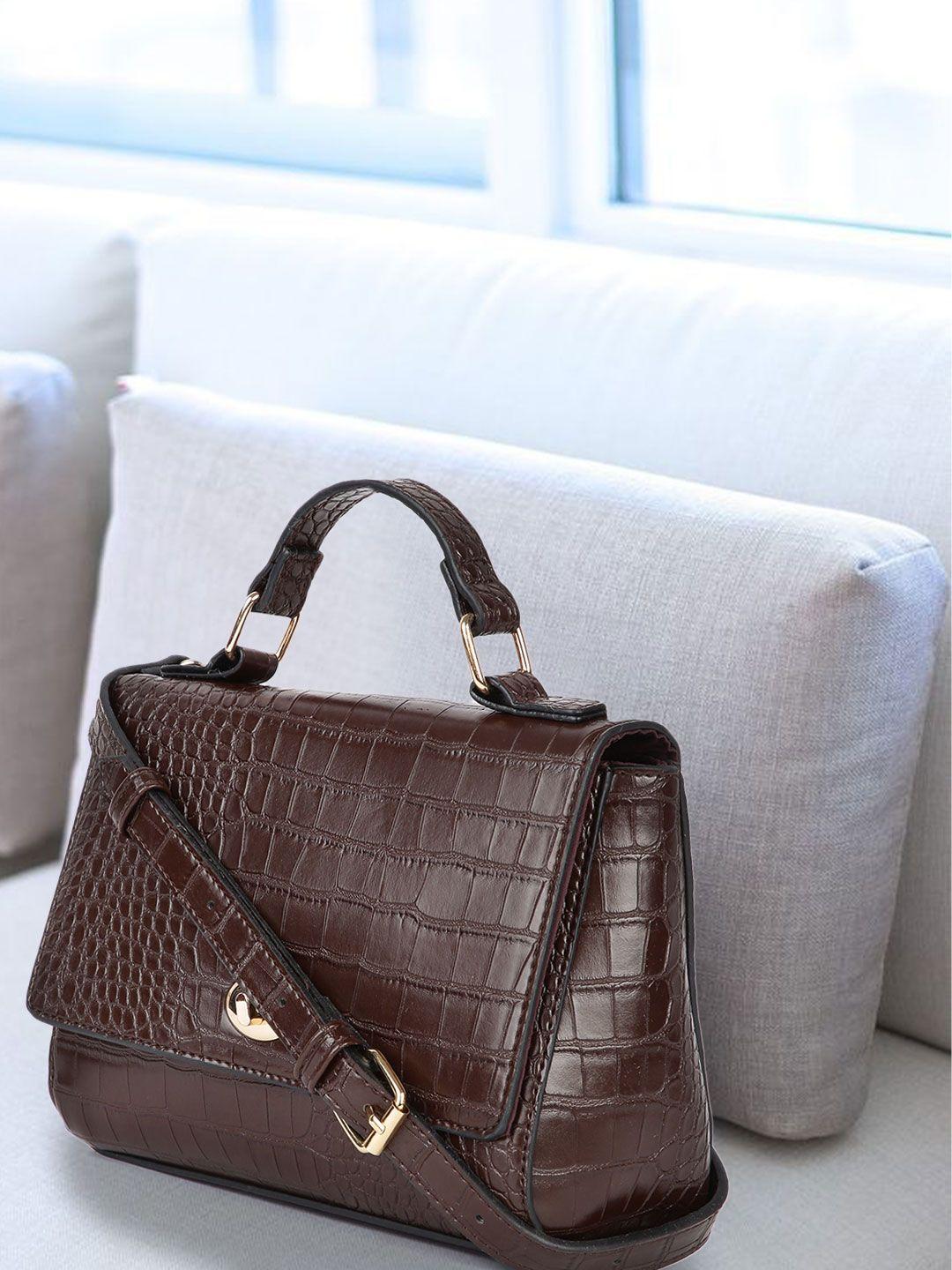 accessorize brown jessica croc textured satchel