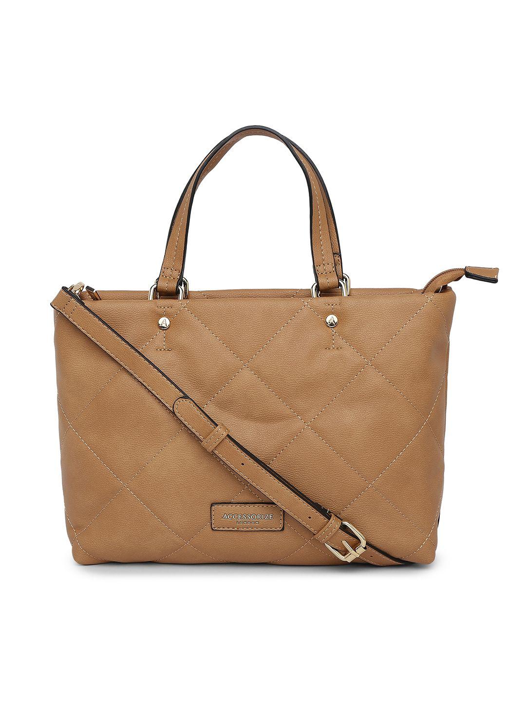 accessorize camel brown structured kayleigh handheld bag with quilted detail