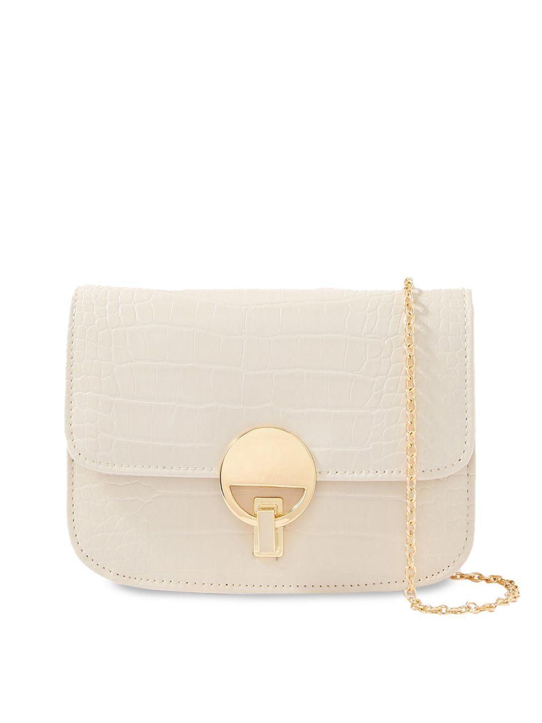 accessorize cream-coloured & gold-toned textured purse clutch