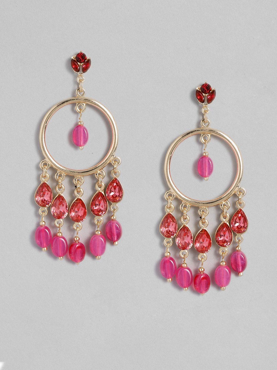 accessorize fuchsia & gold-toned contemporary chandelier drop earrings