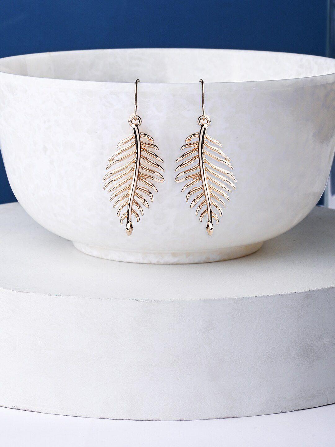 accessorize gold-plated leaf shaped drop earrings