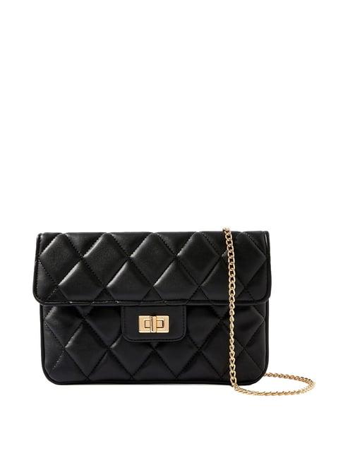 accessorize london black quilted medium sling handbag