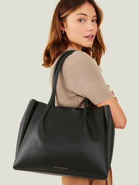 accessorize london black solid shoulder handbag