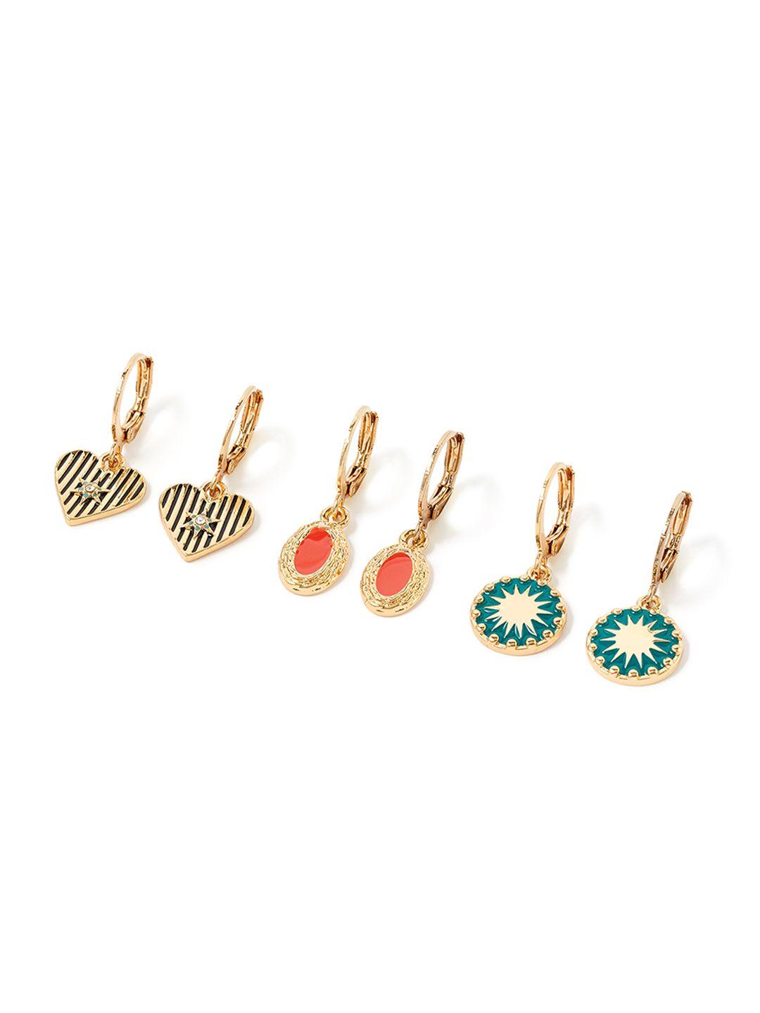 accessorize london gold-plated set of 3 contemporary drop earrings