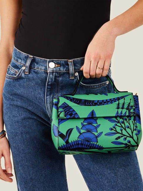 accessorize london green & blue floral handbag