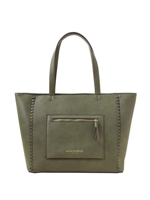 accessorize london khaki solid medium tote handbag