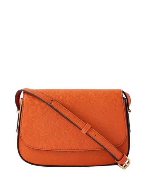 accessorize london orange solid medium sling handbag