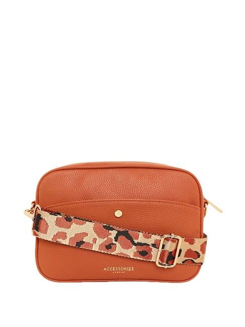 accessorize london orange solid medium sling handbag