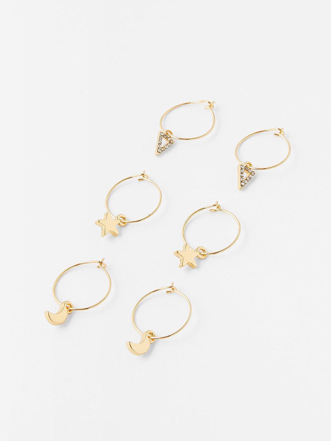 accessorize london pack of 3 gold-toned celestial contemporary hoop earrings