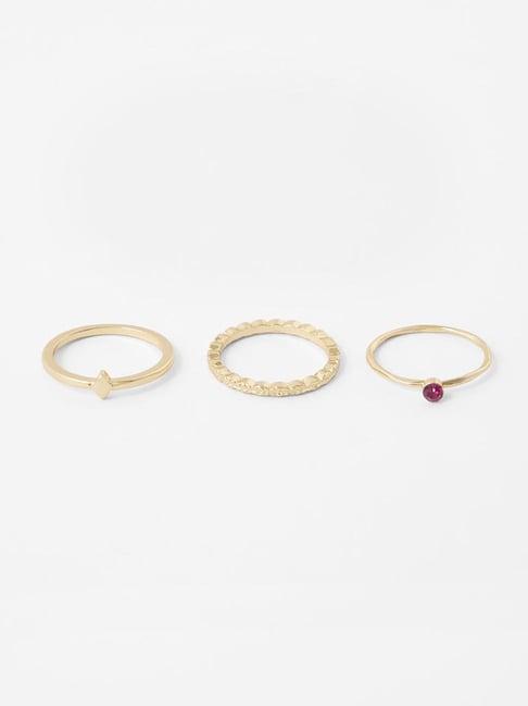 accessorize london pink & golden casual ring (set of 3)