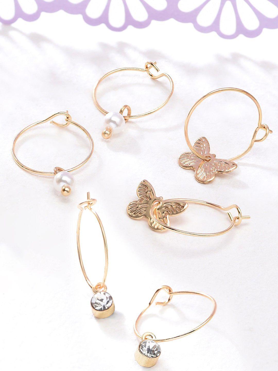 accessorize london set of 3 butterfly hoop earrings