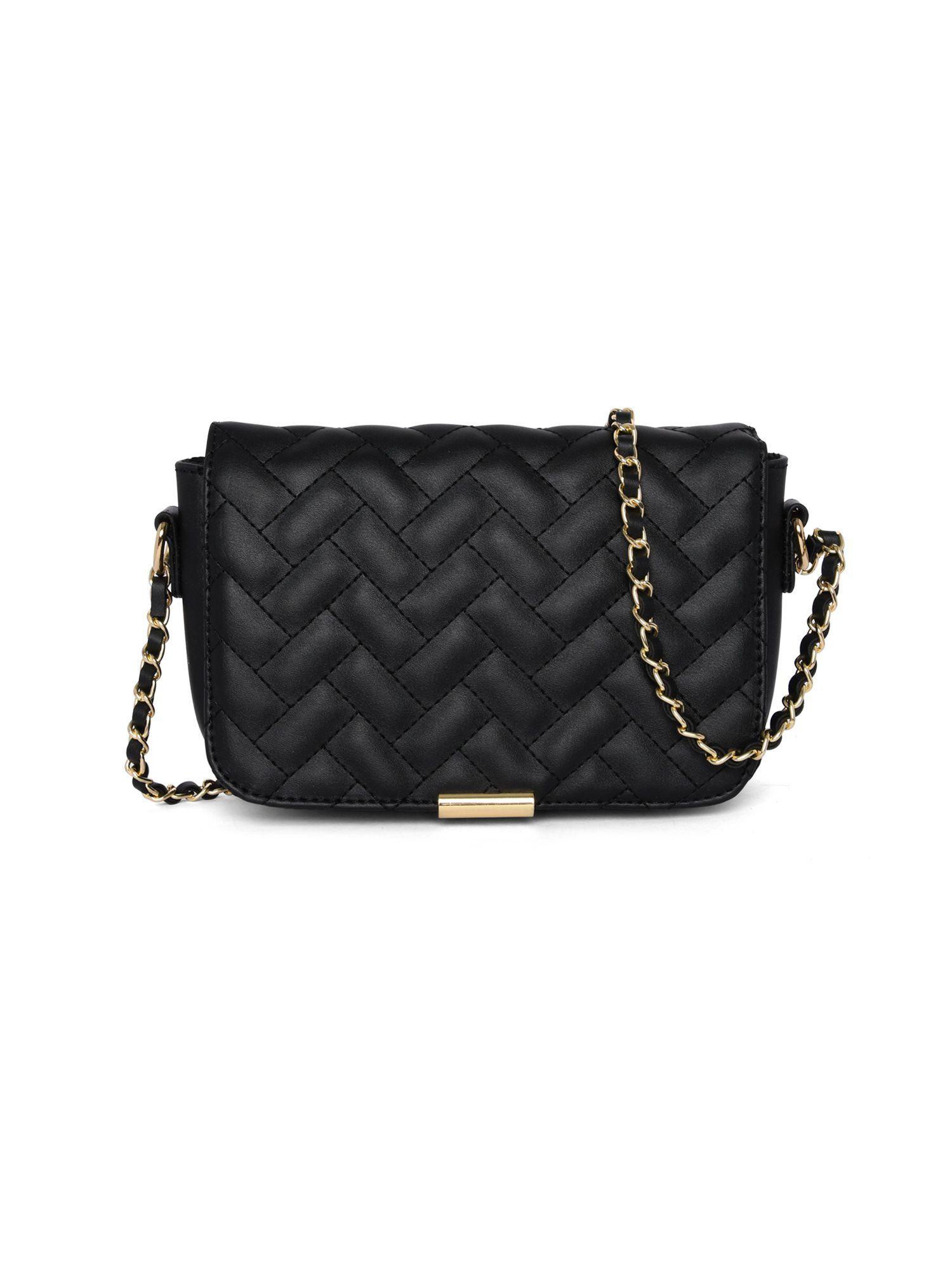 accessorize london women's faux leather black quinn quilted woven chain sling bag
