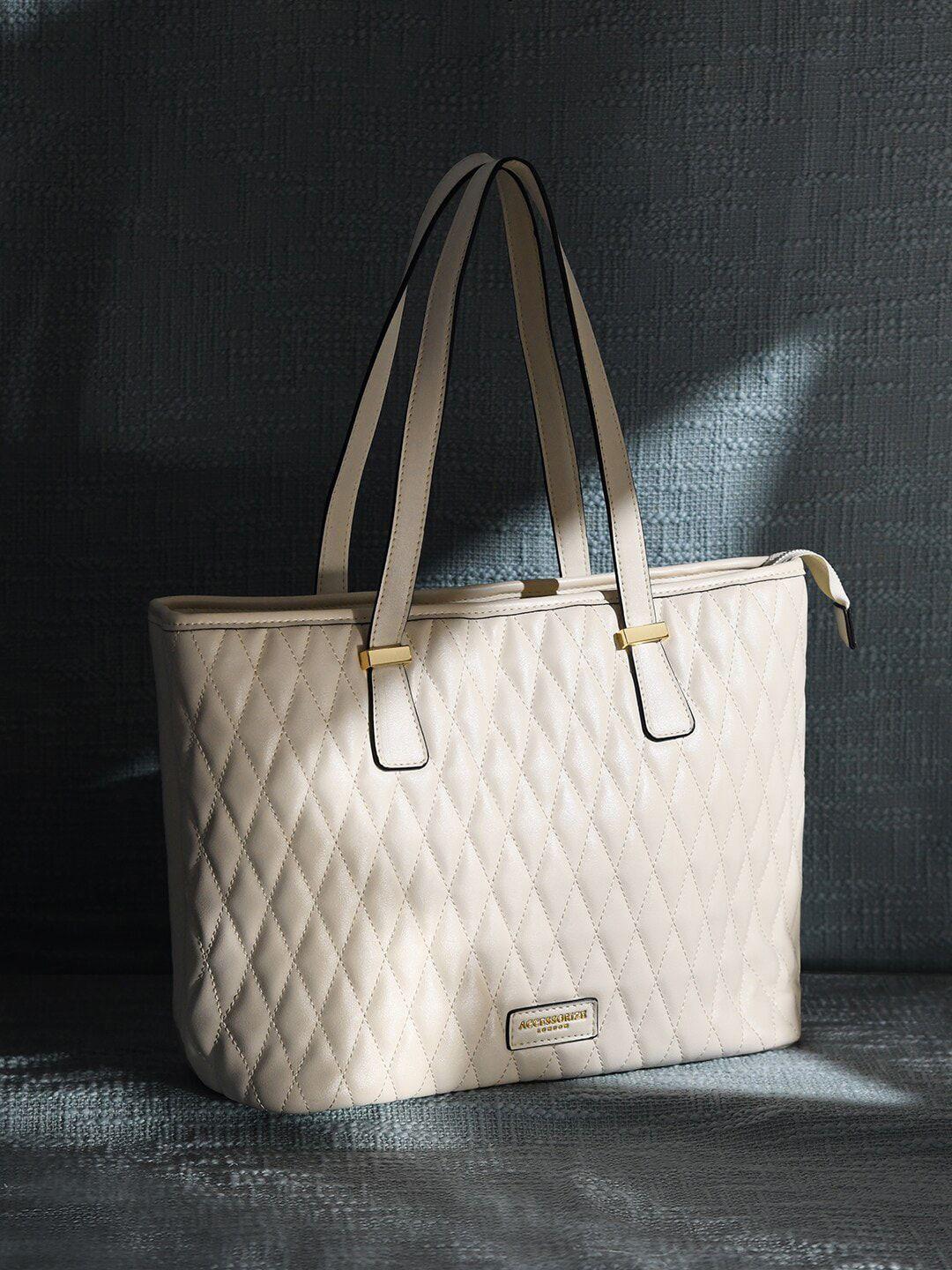 accessorize london women faux leather white lannister quilted tote bag