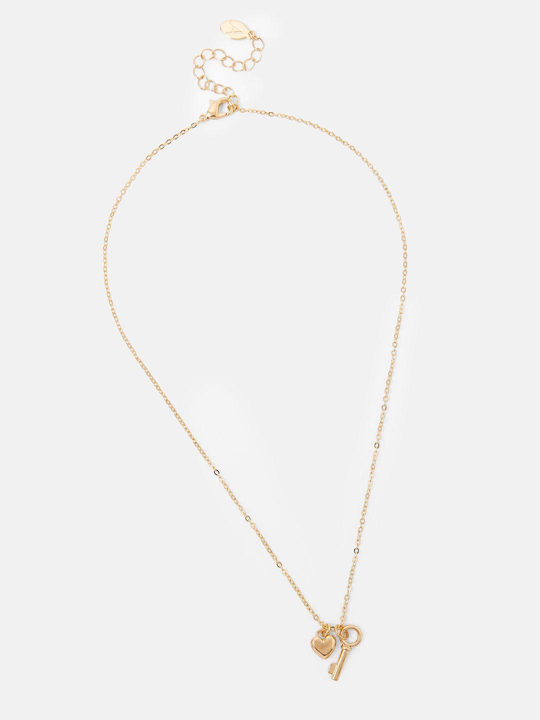 accessorize london women gold heart & key pendant necklace
