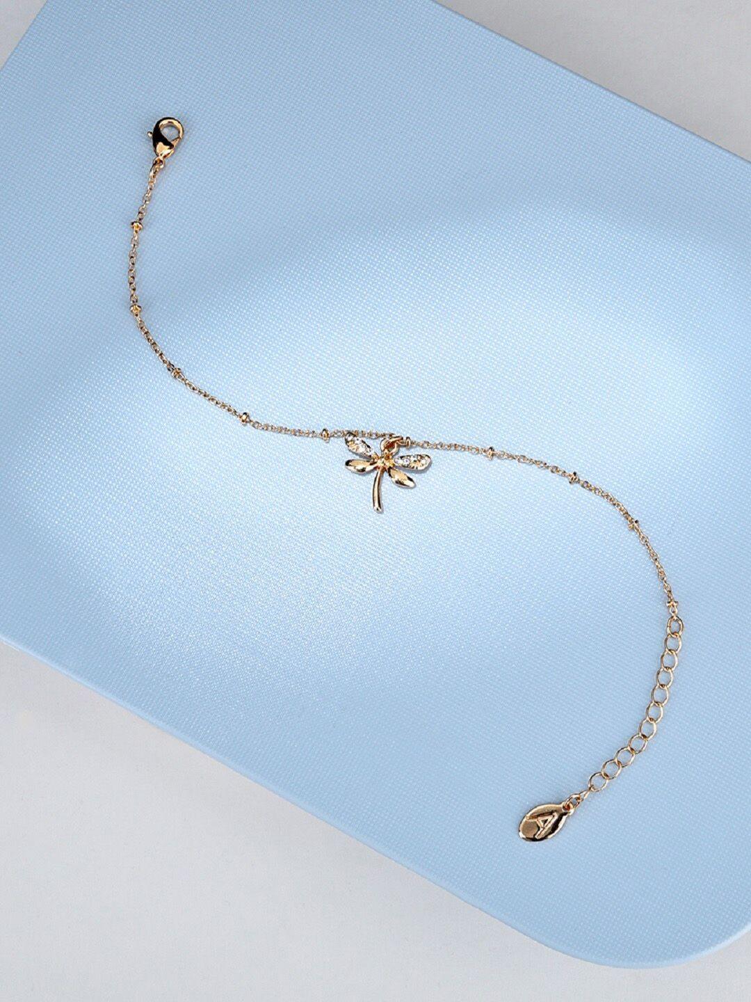 accessorize london women gold-plated & white crystals dragonfly clasp charm bracelet