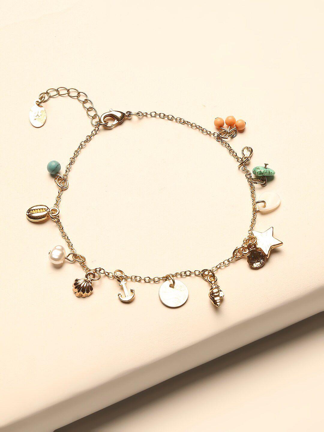 accessorize london women multicoloured gold-plated by the sea charm anklet