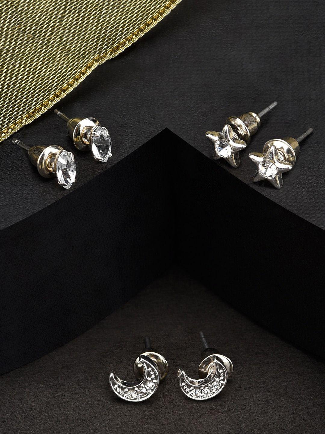 accessorize london women set of 3 silver-toned studs