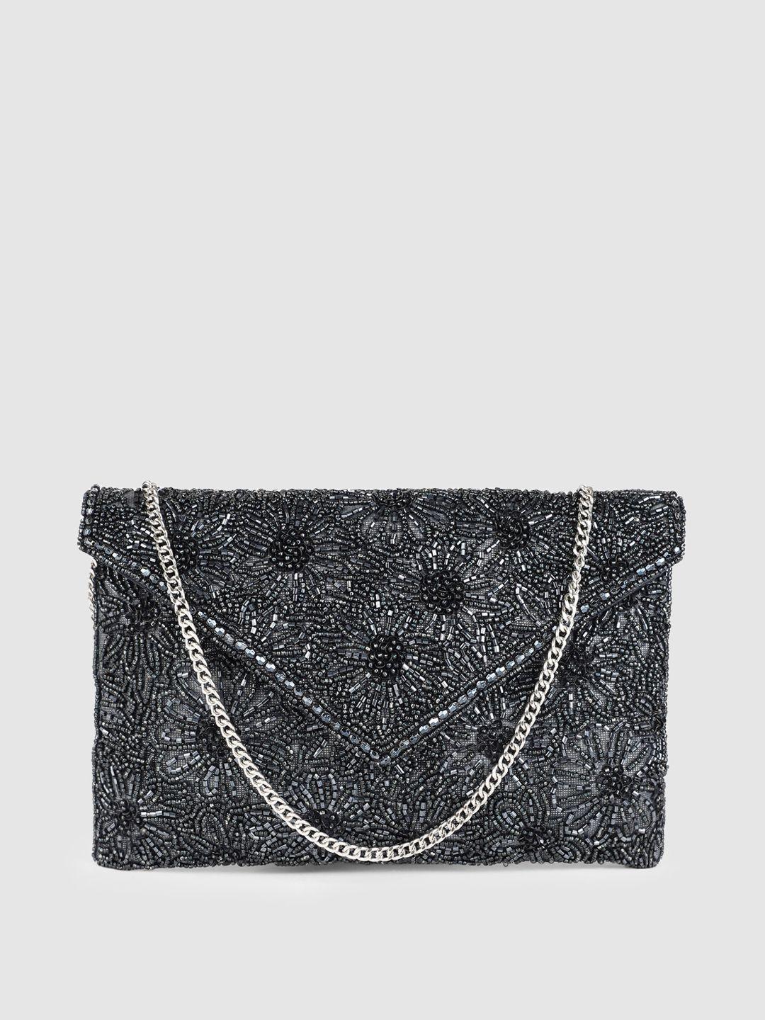 accessorize navy blue embellished structured clutch