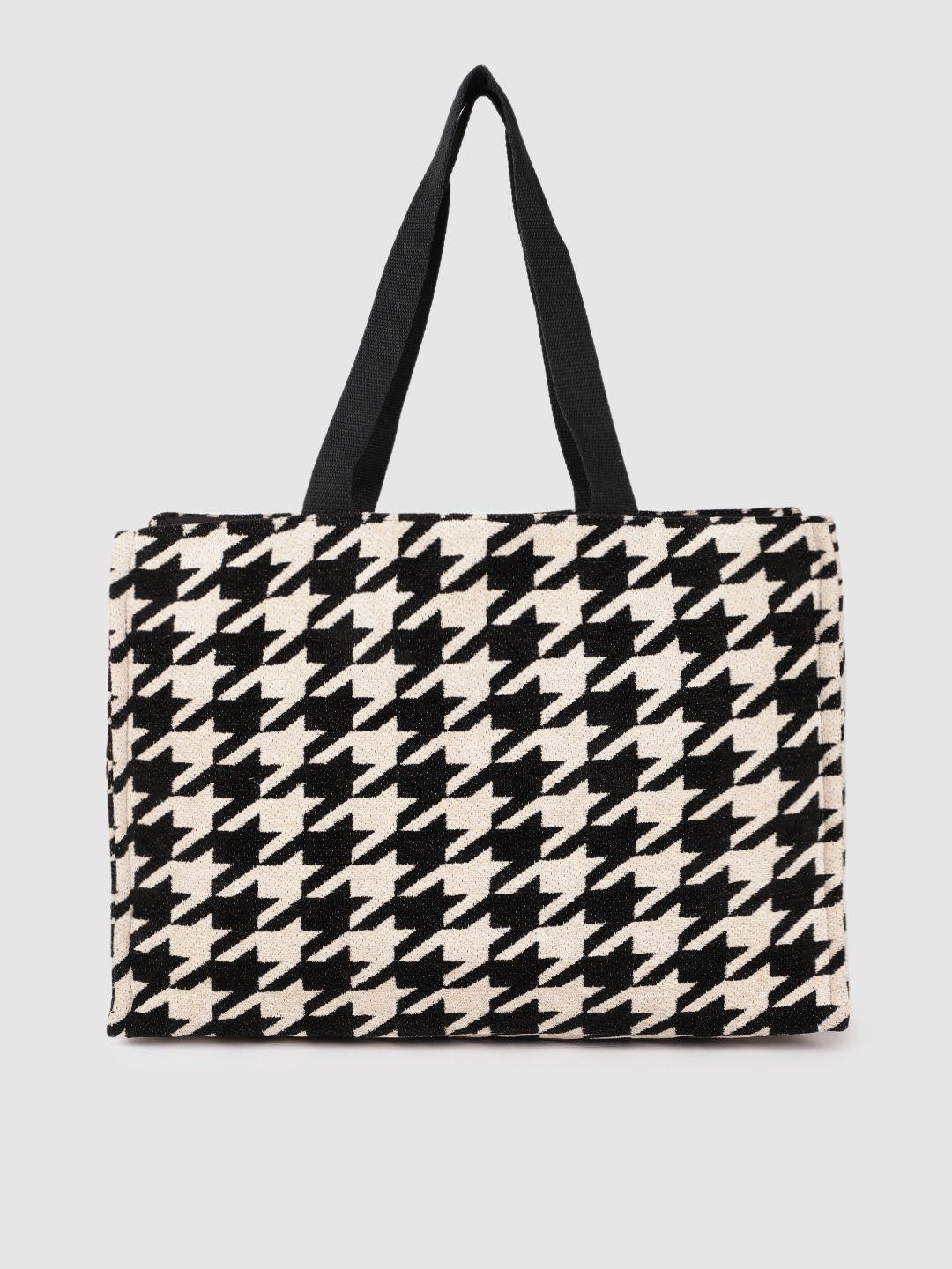 accessorize off-white & black self design shopper tote bag