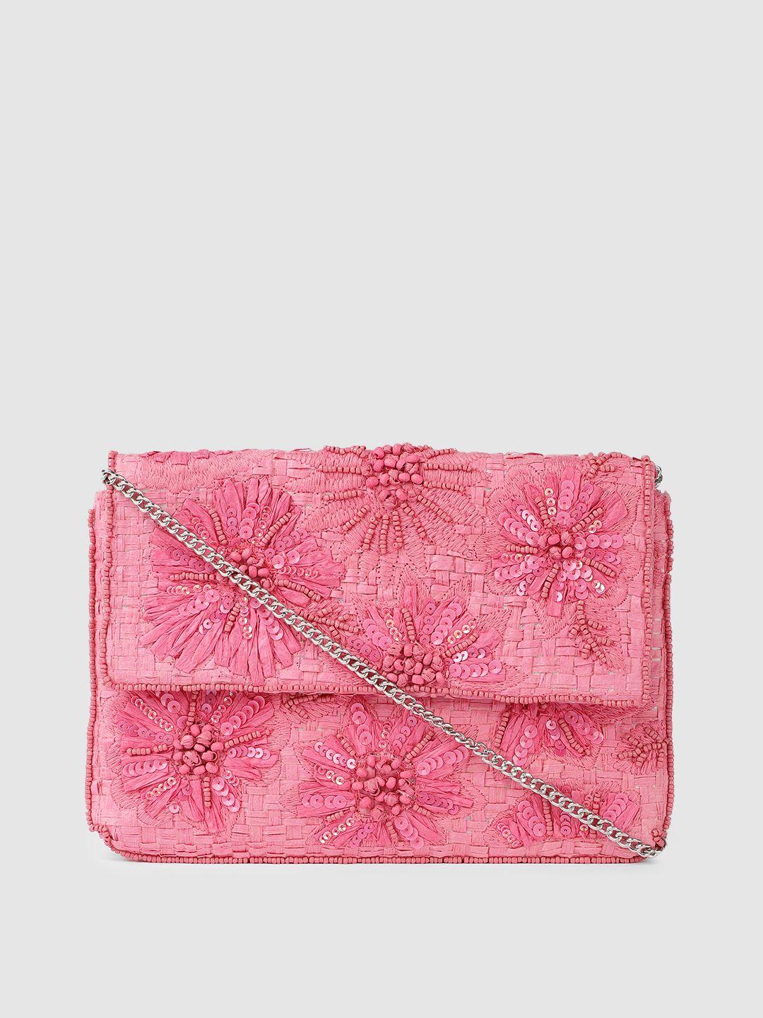 accessorize pink textured embellished envelope clutch
