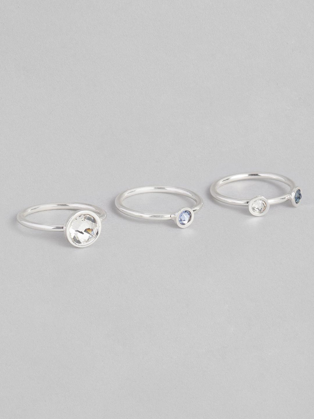 accessorize set of 3 swarovski crystal studded finger rings