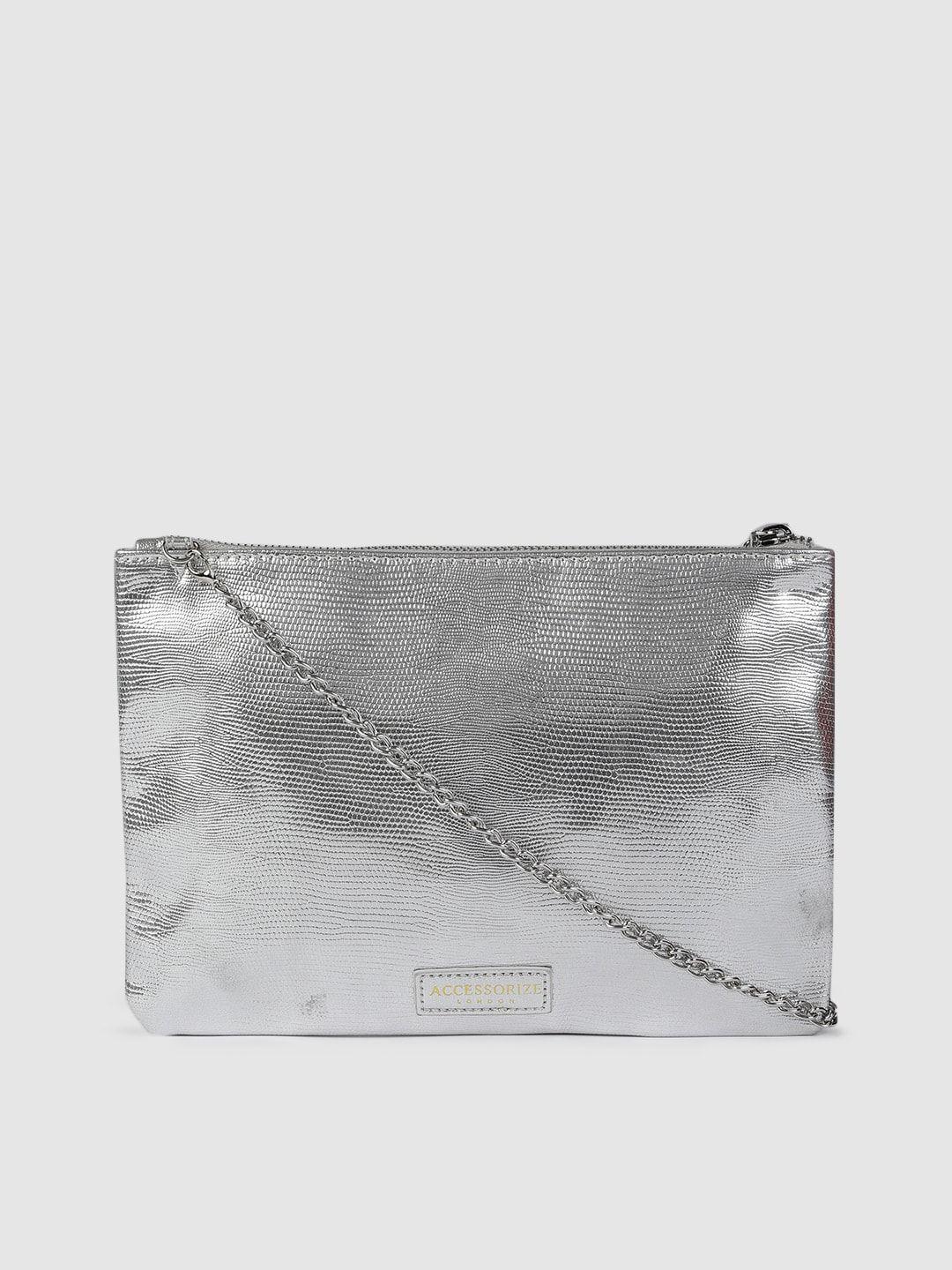 accessorize silver-toned textured clutch