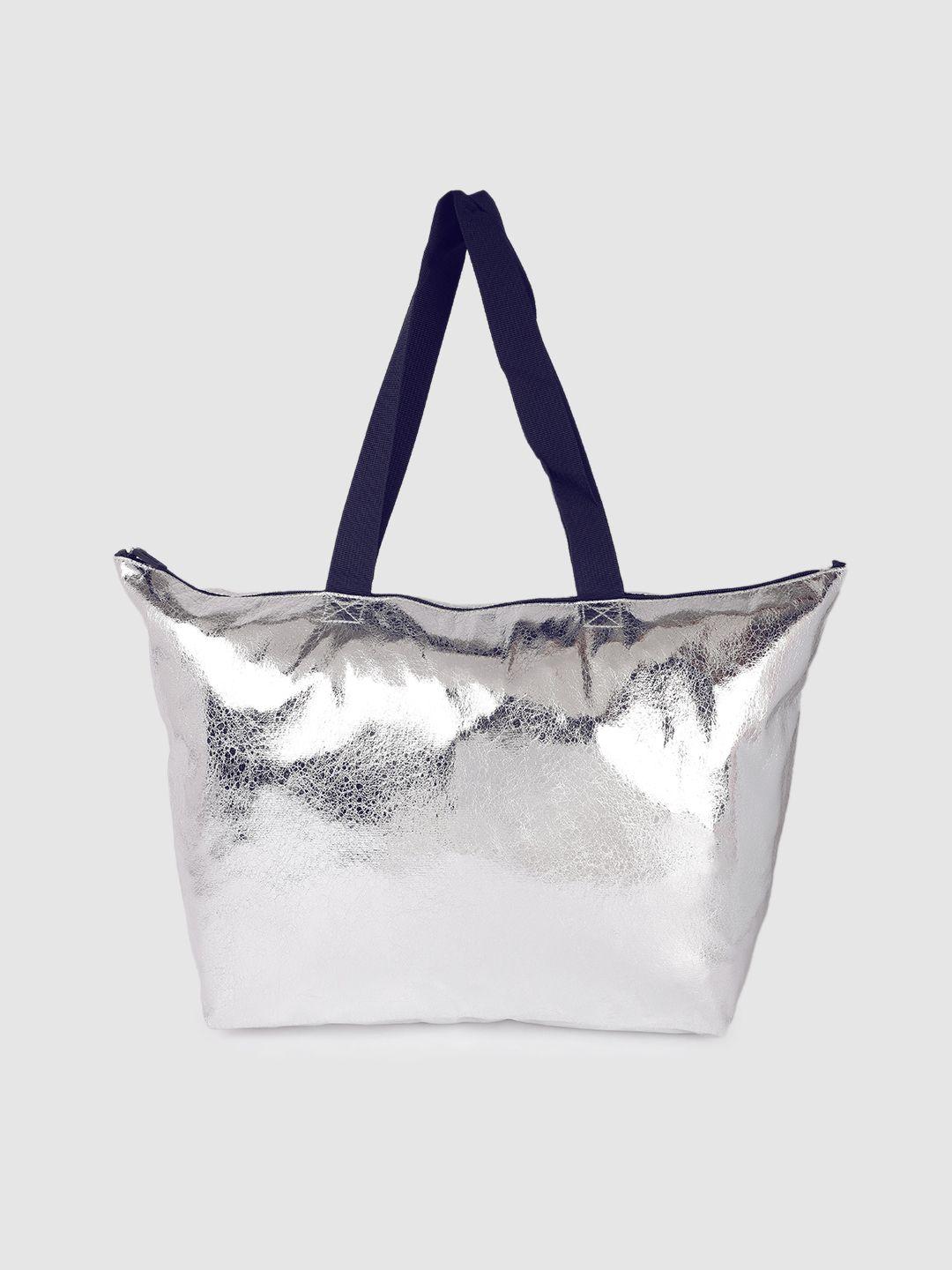accessorize silver-toned textured shopper tote bag